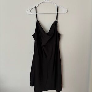 urban outfitters black silk satin cowl neck adjustable strap mini dress🖤